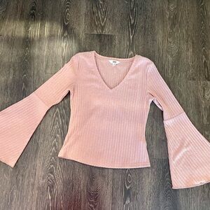 BB Dakota Pink V-Neck Flared Sleeve Blouse